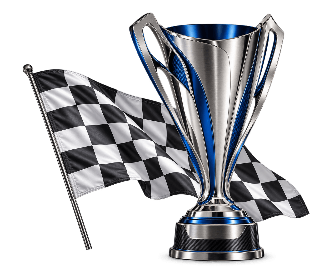 Troféu e bandeira quadriculada de automobilismo